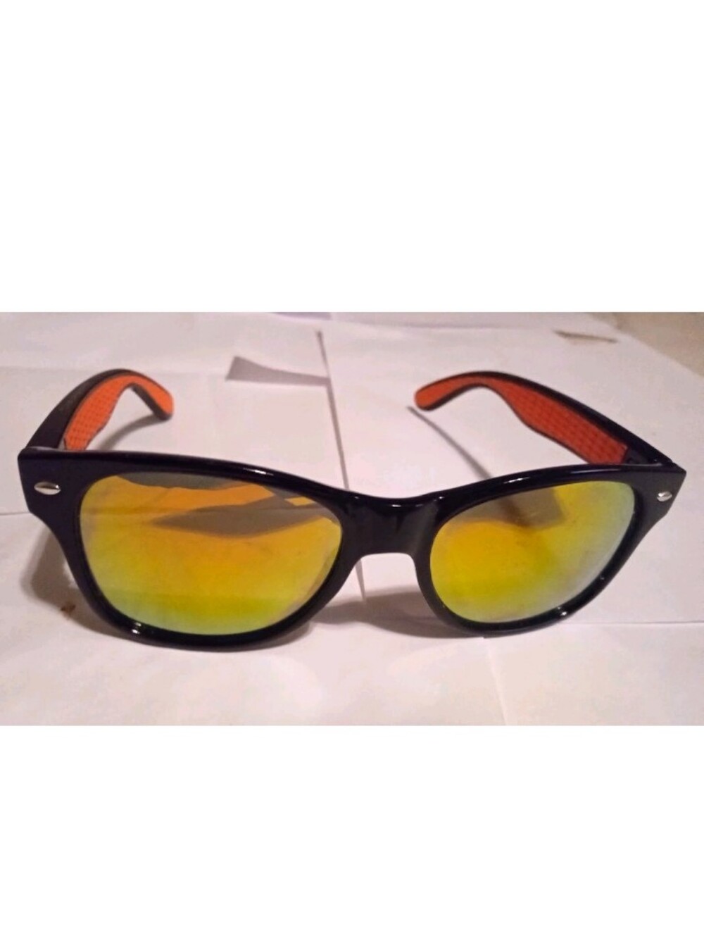 Women's Unisex Sunglasses Orange/Black Plastic Frame Gold Mirrored Lens 100%UV